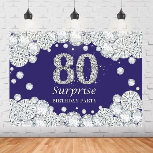 80th birthday surprise party background diamond glitter blue background birthday party portrait photo background banner props