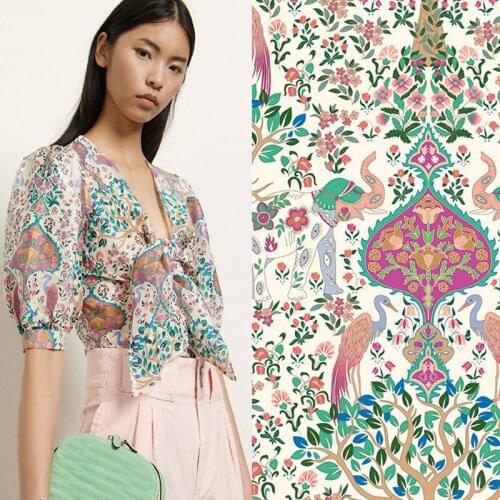 Fortune tree digital print chiffon fabric for dress shirt ткань tela telas por metro tissu sewing ткани tissus для рукоделия