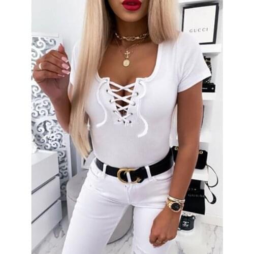 Sexy Women Bodysuit Romper Overalls Summer Jumpsuit Mujer Feminino Lace-up Body Top Femme Bandage Knit Bodysuit Shorts GV711