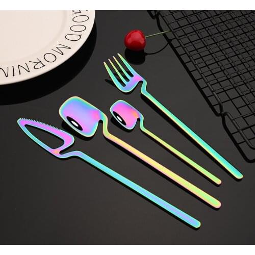 Colorful Flatware Cutlery Set Knife Fork Tea Spoon Dinner Tableware 18/10 Stainless Steel Dinnerware Silverware Set For Kitchen