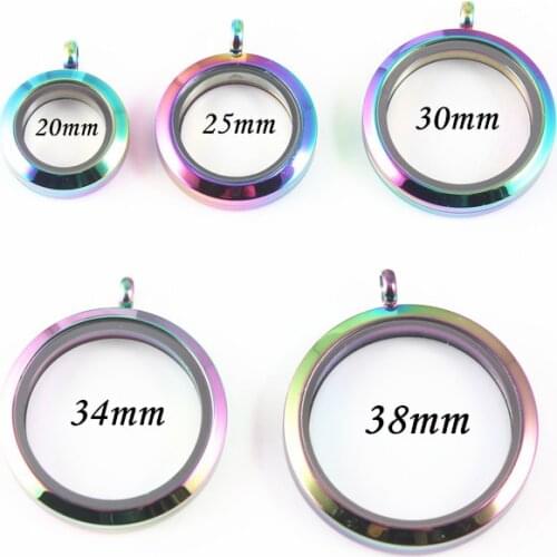Round Water Proof Floating Locket Rainbow Stainless Steel Twist Screw Floating Glass Memory Locket For DIY Jewelry