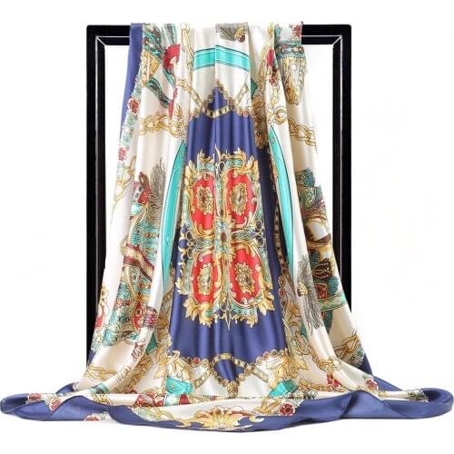 90cm Horse Saddle Square Scarf Women Neckerchief Head Silk Scarves For Ladies Brand Shawl Silk Women Scarf Foulard Hijab