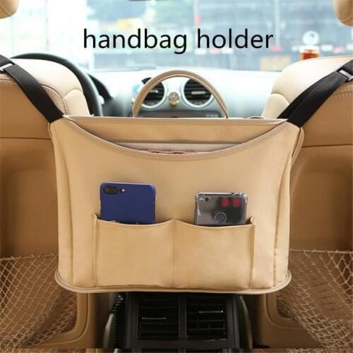 Upgraded Car Net Pocket HandBag Holder Leather Between The Two Seats Of The Luggage Storage Car Pocket Auto Accessories