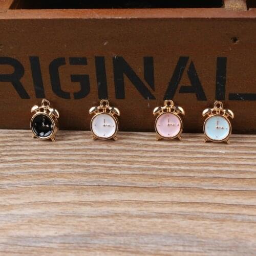 Fashion 3D Alarm Clock Alloy Enamel Charms For Jewelry Making Findings Gold Color Pendant DIY Bracelet Necklace Making Craft