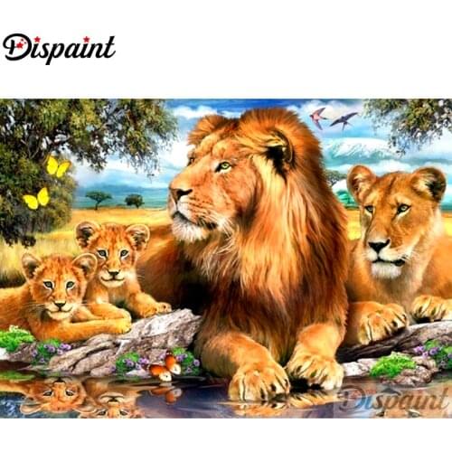 Dispaint Full Square/Round Drill 5D DIY Diamond Painting "Lion family scenery" Embroidery Cross Stitch 5D Home Decor A11593