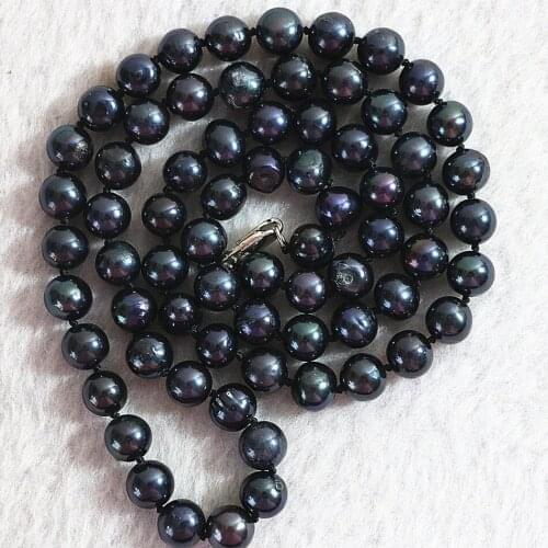 Natural freshwater cultured black pearl necklace 7-8mm approx round beads hot sell diy necklace elegant women gifts 25inch B729