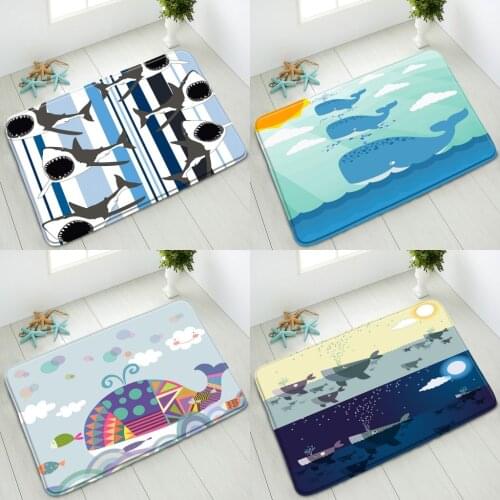 Cartoon Ocean Animals Non-Slip Bath Mat Dolphin Shark Fish Bedroom Kitchen Doormat Absorbent Carpet Washable Floor Mats Foot Pad