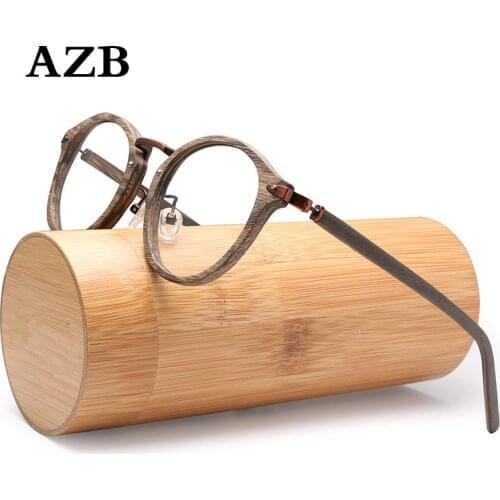 Women Retro Round Prescription Eyeglasses Frames For Men and Women Wood Grain Myopia Optical Glasses Frame with Clear Lens
