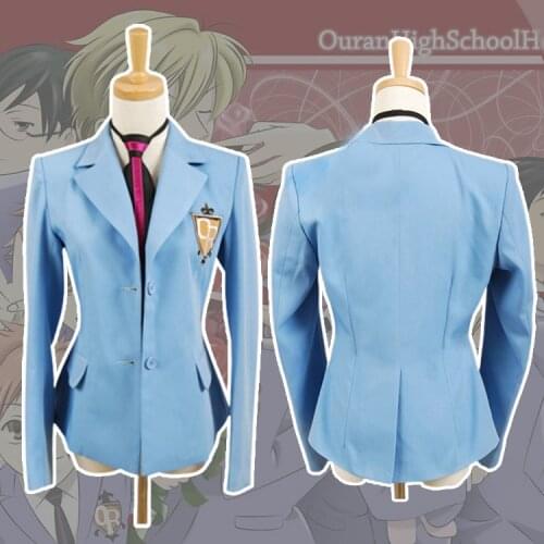 Ouran High School Host Club Cosplay Uniform School Girl Boy Haruhi Kyoya Hikaru Takashi Uniform Cosplay Costume Blue Jacket+Tie