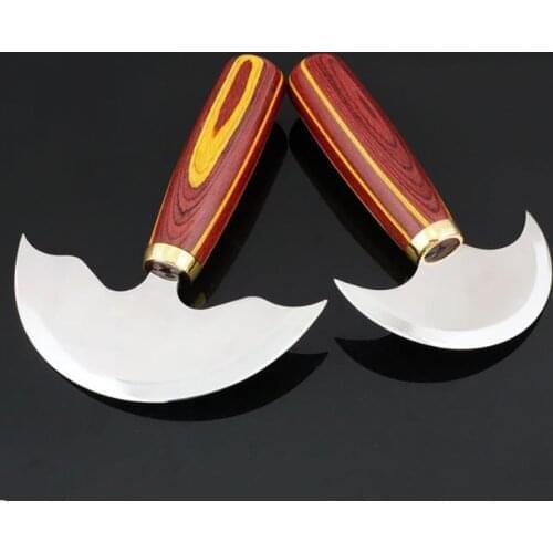 Wood Color Handle Sharp Leather DIY Craft Skiving Knife, Leather Cutting Handwork Tool, Wide Curved Cutting Edge