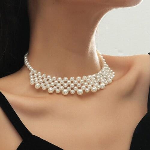 Bohemian Hand-woven Multi layer Imitation Pearl Clavicle Necklace Elegant Temperament Fashion Women Jewelry Wedding Party