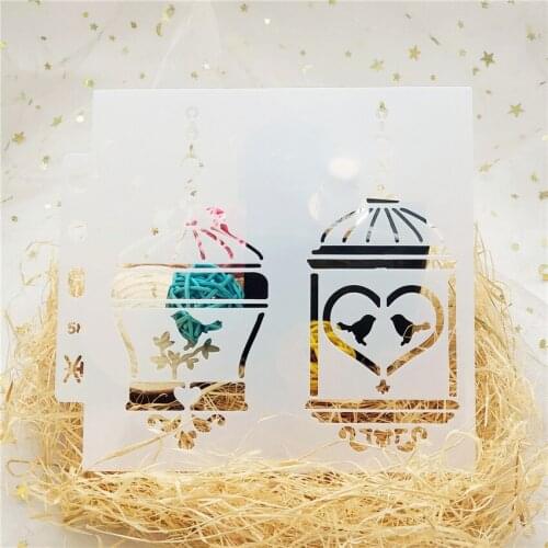 13*14CM Birdcage Plastic Mold Shield DIY Cake Scrapbook Stencils Hollow Embellishments Printing Lace Ruler Valentines Day