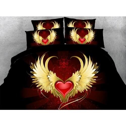 3pcs luxury bed cover black with red golden heart queen size bedding set astronaut / sunflower / cat eye / gorilla duvet covers