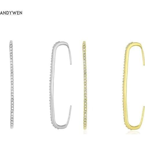 ANDYWEN 925 Sterling Silver Handmade Luxury Ear Bar Long Ear Cuff Pave Crystals Earcuff Earring European Female Women Accessory