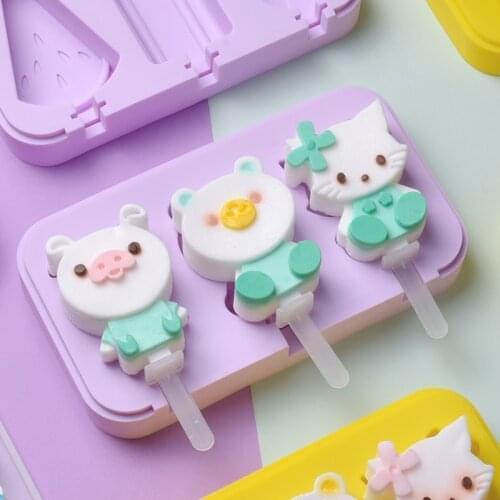 Silicone Ice Cream Mold with Cover Cartoon Shape Jelly Form Maker for Ice lolly Moulds Ice Cube Tray for Candy Bar Decoration