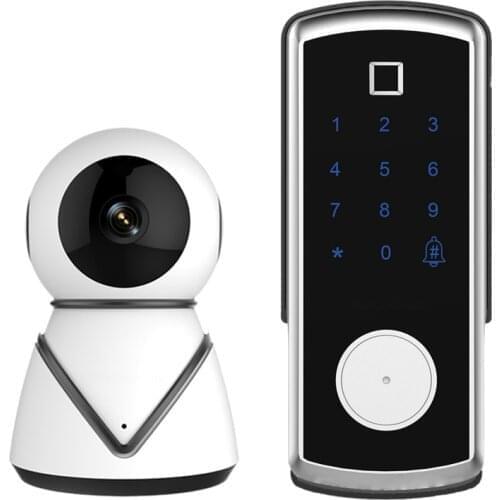 Zigbee Network Model Key +Fingerprint+Cipher Smart Waterproof Security Door Lock with Camera for Home Office US Plug