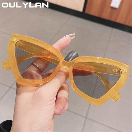 Oulylan Sexy Triangle Sunglasses Women Men Fashion Cat Eye Sun Glasses Luxury Brand Shades Yellow Sunglass Ladies UV400 Goggles