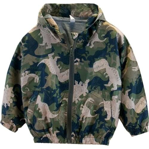 Camou Sinosaur Boys Outdoor Jacket Water-proof Toddler Hooded Coat Autumn Clothes For Kids Childrens Outfits