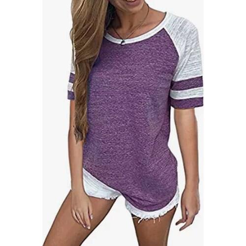 New Chic Women T-shirts Casual Tops Summer Cool Tees Embroidery Contrast Colors Loose Short Sleeve Tops Tee Shirts