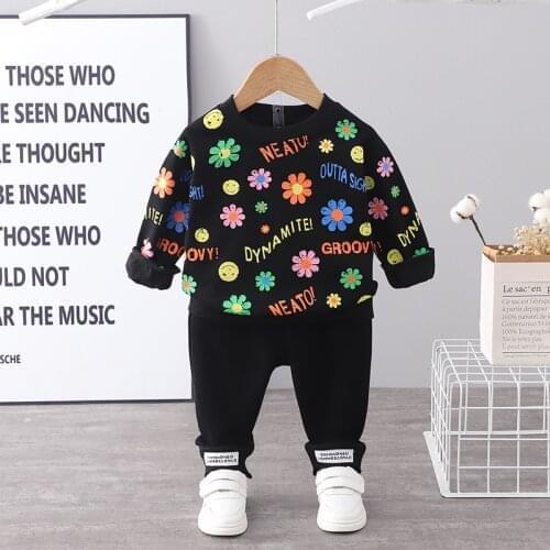 0-4 Years Autumn Baby Girl Boys Clothing Infant Casual Flowers Cartoon T Shirt Pants 2PCS/Sets Kid Child Suits Cotton Tracksuits