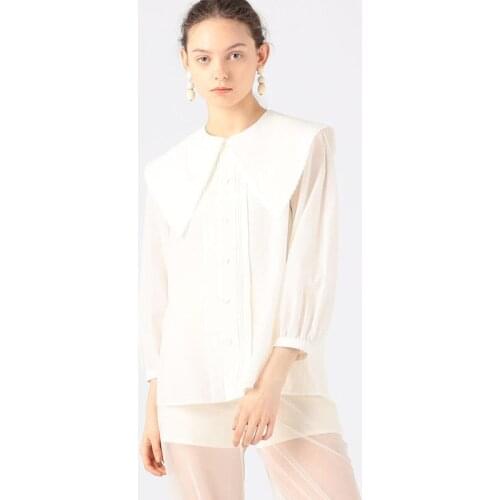 Women Shirt 2021 Tencel Cotton and Linen Retro Lapel Lace Shirt