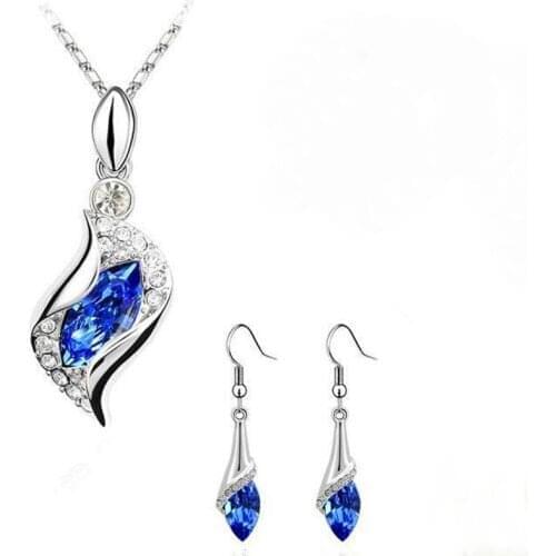 Cheap High Quality Luxury Elegant Silver Plated Crystal Angel Elf Necklace/Earrings Bridesmaid Jewelry Sets For Women girl J018