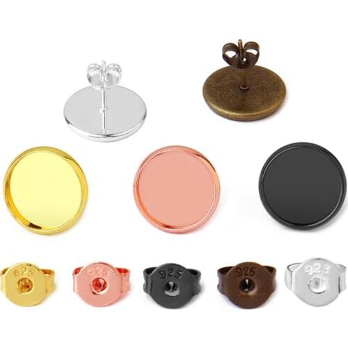 10pcs 925 Stud Earring Blank For Jewelry Marking Silver Keep-Color Gold Brass Earplug in Sets Jewerly Accessories For Cabochon