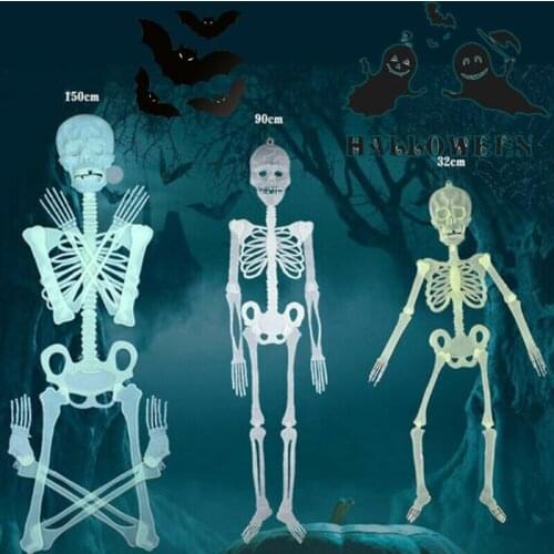 32/90/150cm Poseable Full Life Size Luminous Skeleton Halloween Decoration Party Yard Prop
