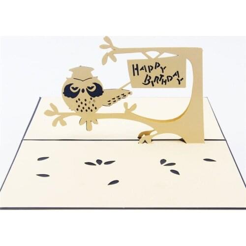 3D Laser Cut Handmade Cute Owl in Tree Paper Invitation Greeting Cards PostCard Children Birthday Party Creative Gift Souvenir