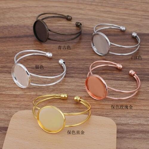 50pcs Retro Bangle Tray Blank Bracelet Base Settings fit 20 25mm Round Glass Cabochons,Buttons,Cameo Bracelet Bezels