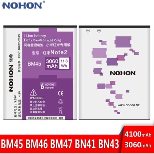 NOHON Battery For Xiaomi Redmi Note 2 3 4 4X 3S 3X Hongmi BM47 BM46 BM45 BN43 BN41 Original Mobile Phone Replacement Bateria