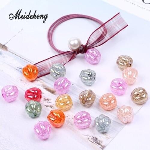 Acrylic Rainbow Plating Big Beads Surface Hole Pumpkin Vertical Striped Crack Handmade Head Rope Childrens Accessory 20pcs/bag