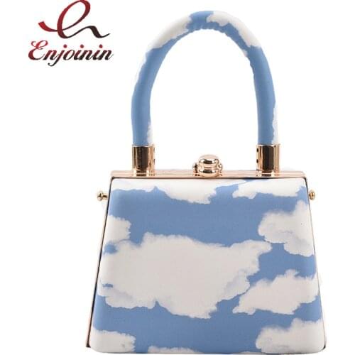 Watercolor Painting Pattern Box Shape Purses and Handbags Women Fashion Party Clutch Ladies Shoulder Bag Designer Bag Top Handle