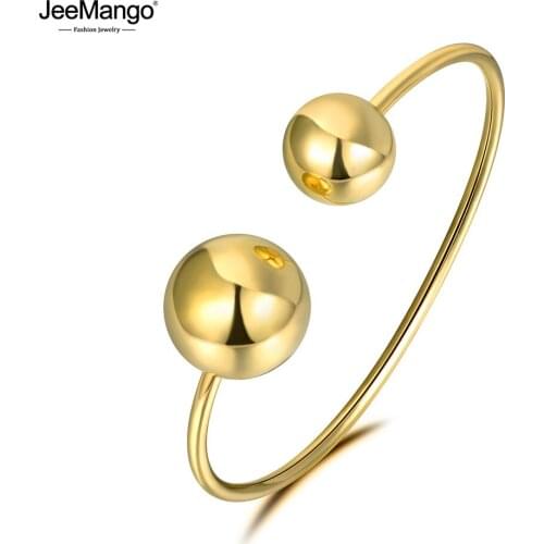 JeeMango Trendy Double Big Ball Titanium Stainless Steel Cuff Bracelet Jewelry For Women Girls Браслет Для Женщин JB19009