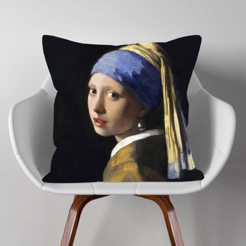 European Retro Vintage Famous Paintings Cushion Covers Venus The Girl with a Pearl Earring Print White Polyester Pillow Case