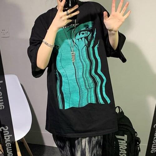 Women T-shirt Oversized Hip Hop Dropshipping Korean Streetwear Harajuku Tees Y2k Tops Black Cotton Short Sleeve Gothic Clothes