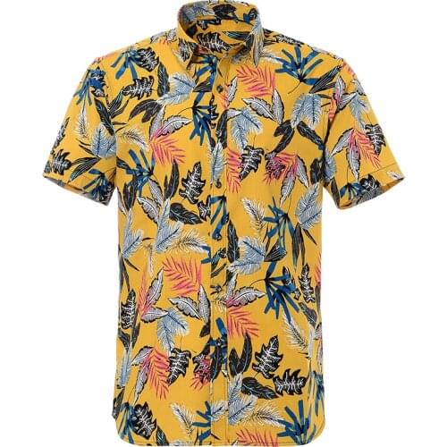 Top Quality Hawaiian Man Shirts Short Sleeve Fashionable Regular Fit Cotton Beach Floral Blouse