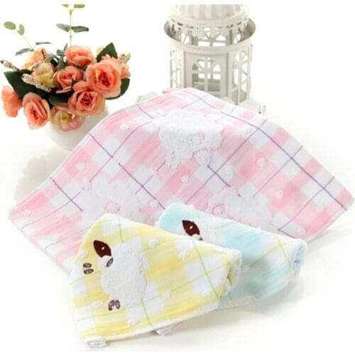 Cotton Cartoon Sheep Pattern Kindergarten Kids Children Square Handkerchiefs Face Wash Towel ZFS0656