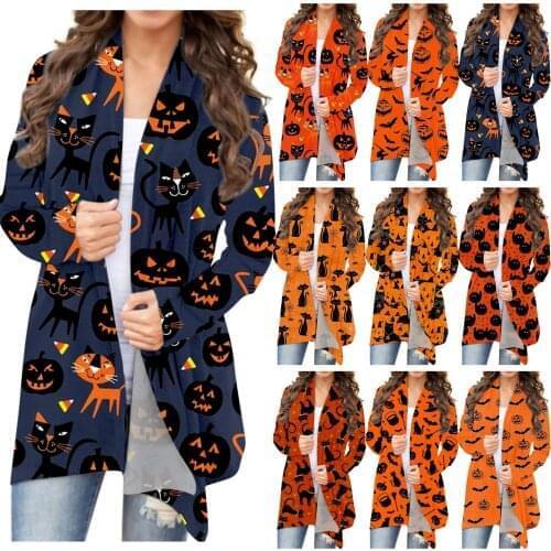 Women Pumpkin Cat Print Sweaters Autumn Winter Korean Casual Cardigan Women outwear Loose Soft Knit Sweater Soft Warm Sweater