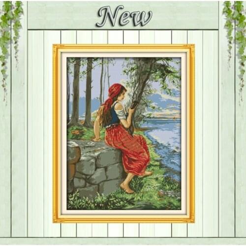 Watching the sea girl home Decor paintings counted printed on canvas DMC 11CT 14CT kits Cross Stitch embroidery needlework Sets