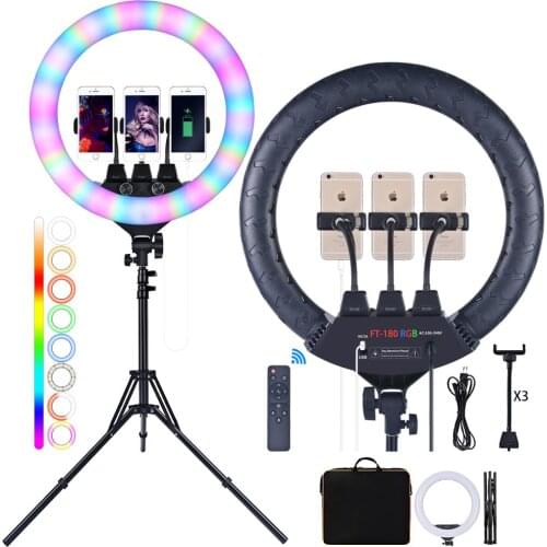 Fusitu FT-180 18 inch RGB Ring Light Video Photographic Lamp Ringlight With Tripod And Remote Usb For Makeup Youtube Camera