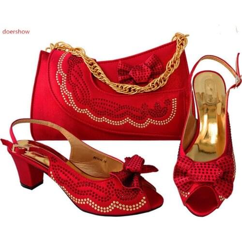 Doershow Italian Matching Shoes and Bag Set African Wedding Shoe and Bag Set Italy Shoe and Bag Set Women low Heels shoe!HSK1-4