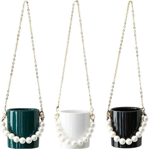 Wall Ceramic Vase Pots Ceramic Hanging Planter & Chain Modern Decorative Flower Succulent Cactus Potsfor Indoor Plants Modern