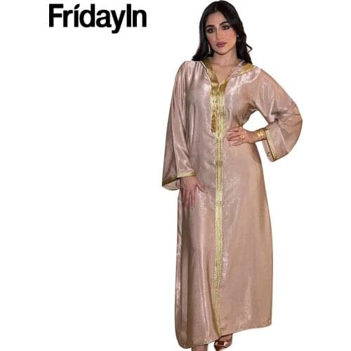FridayIn Autumn New Fashion Middle Eastern Arab Robe Abaya Dubai Muslim Womens Clothes Orange Gold-rimmed Hooded Ankle Dresses