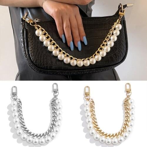 New Pearl Bag strap For Handbag Belt DIY Purse Replacement Handles Cute Bead Metal Chainfor Bag Accessories Gold Clasp