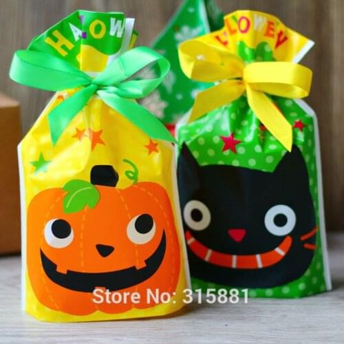 Happy Halloween Drawstring Bags Cookies Wrappers -Snacks,Party, Favor,Gift,Plastic Package Bag 50pcs/lot