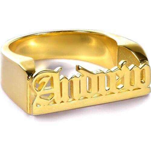 Gold Plated Personalized Gothic Name Ring Hip Hop Custom Name Ring Women Gift