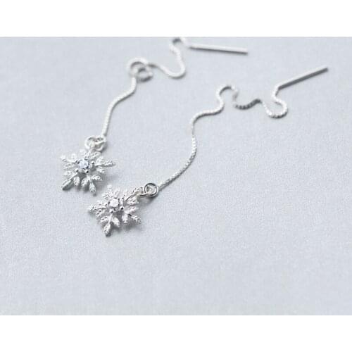 Real. 925-STERLING-SILVER snowflake threader Earrings Dangle Pull Thought Thru with white CZ GTLE990