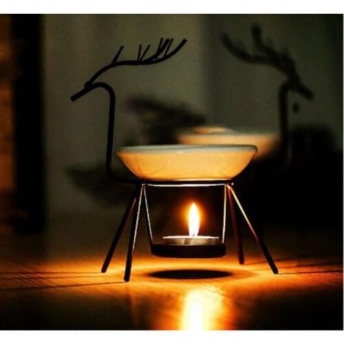 Christmas Creative Happy Deer Iron Oil Burner Ceramic Aroma Burner For Home Dinner Decoration Aromatherapy