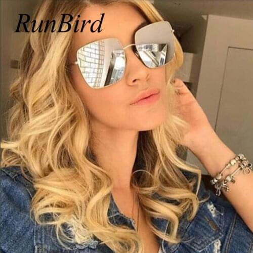 RunBird Oversize Flat Top Women Square Sunglasses Brand Designer Fashion Men Mirror Sun Glasses for Woman Shades UV400 1342R